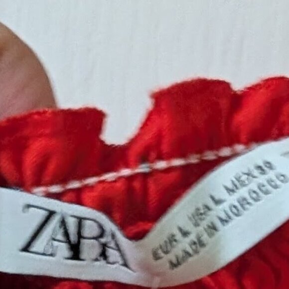 NEW! Zara | Puff Sleeve Crop Top in Orange/Red - Picture 7 of 11